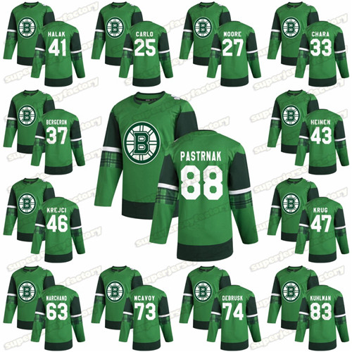 

Boston Bruins 2020 St patrick's Day David Pastrnak Zdeno Chara Patrice Bergeron David Krejci Torey Krug Brad Marchand Vintage Hockey Jersey, 2020 third mens s-xxxl