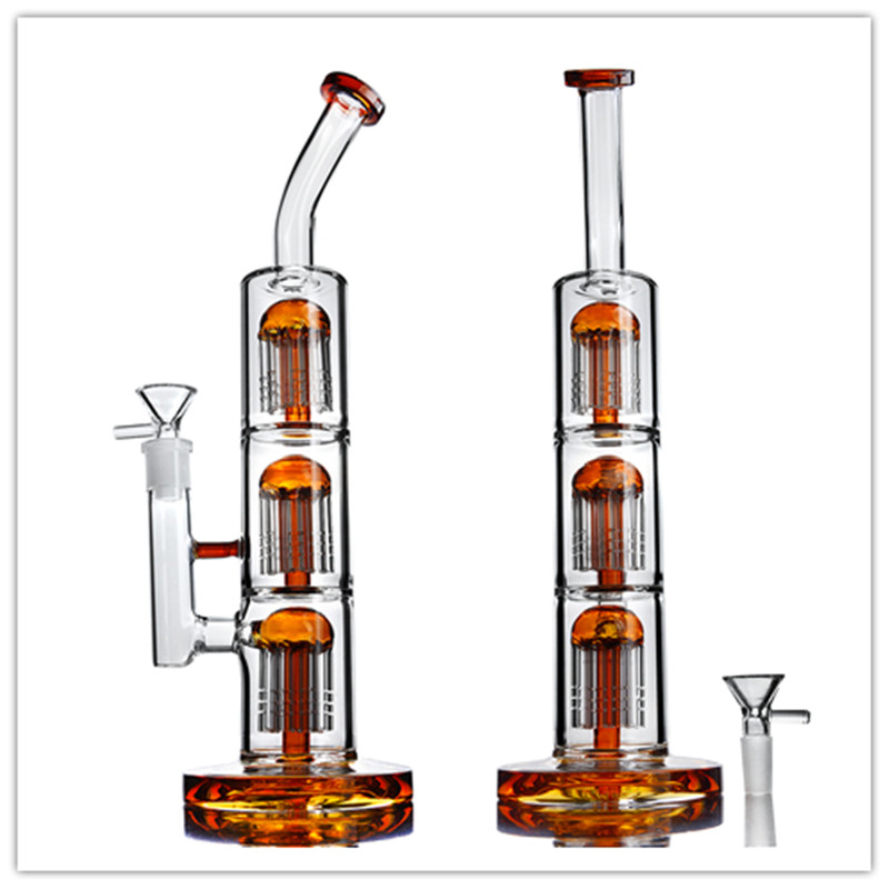 

New Arrival Orange Triangle Arm Tree Perc Bong Bent Neck Glass Bongs Dab Rig Glass Bongs 14mm Joint Bowl Free Shipping