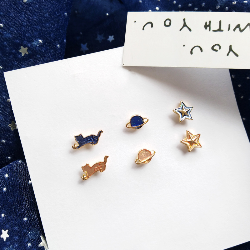 

Mini Cute Cat No Pierced Ears Earrings Pink Blue Cat planet Star Non Piercing Clip On Earrings Set For Kids Girls Children