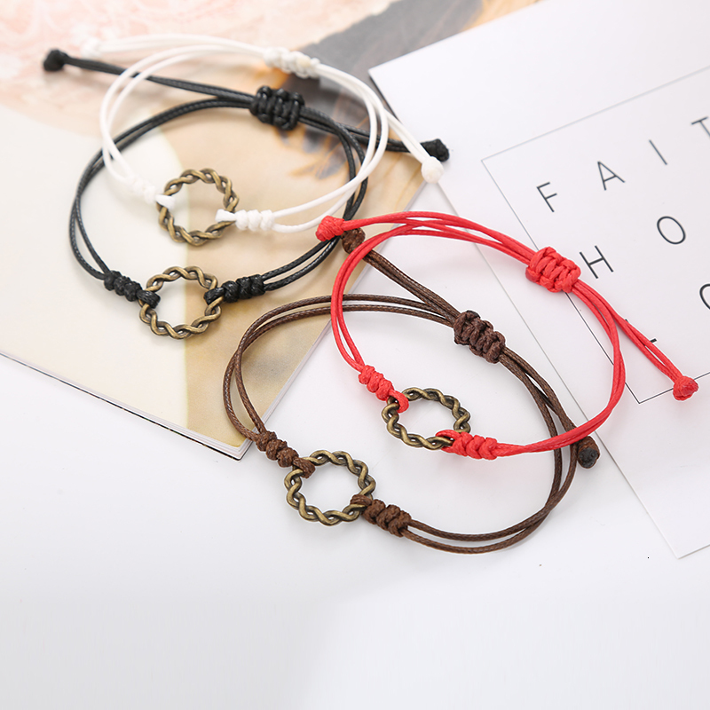 

2 Pcs/set New Fashion Couple Bracelet Handmade Adjustable Rope Chain Geometric Circle Charm Bracelet Paired Bracelets Gifts