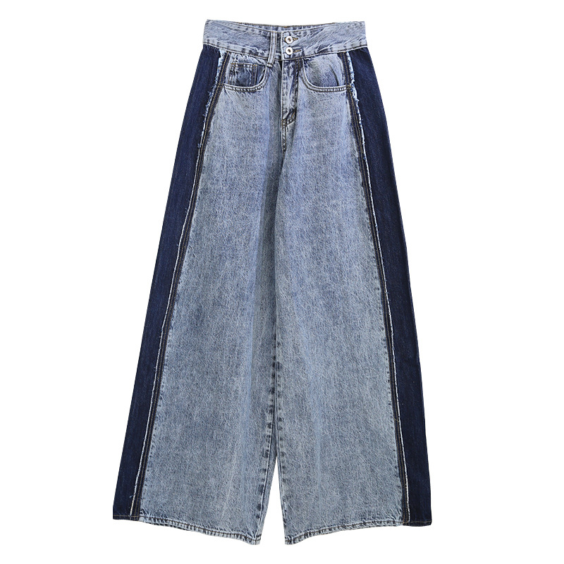 

Hip-hop fashion brand 2020 summer clothes wash stitching jeans contrast light blue denim flare pants Jeans T976