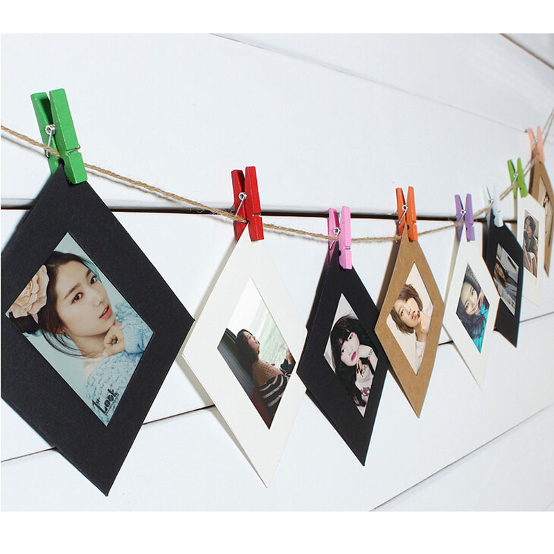

10X Paper Photo Frame Picture Clips Hang Stand Kraft Frame Clips Hanging Gallery With Rope New Fashion