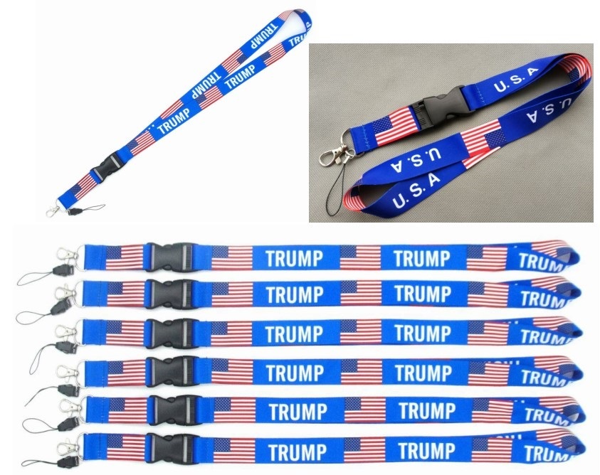 

2 styles TRUMP U.S.A Removable Flag of the United States Key Chains Badge Pendant Party Gift moble phone lanyard, As pic