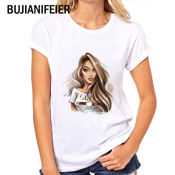 

summer NEW Women' T-Shirt Fashion Girl cartoon VOGUE Print Short Sleeve T-Shirt BJN72, Bjn39