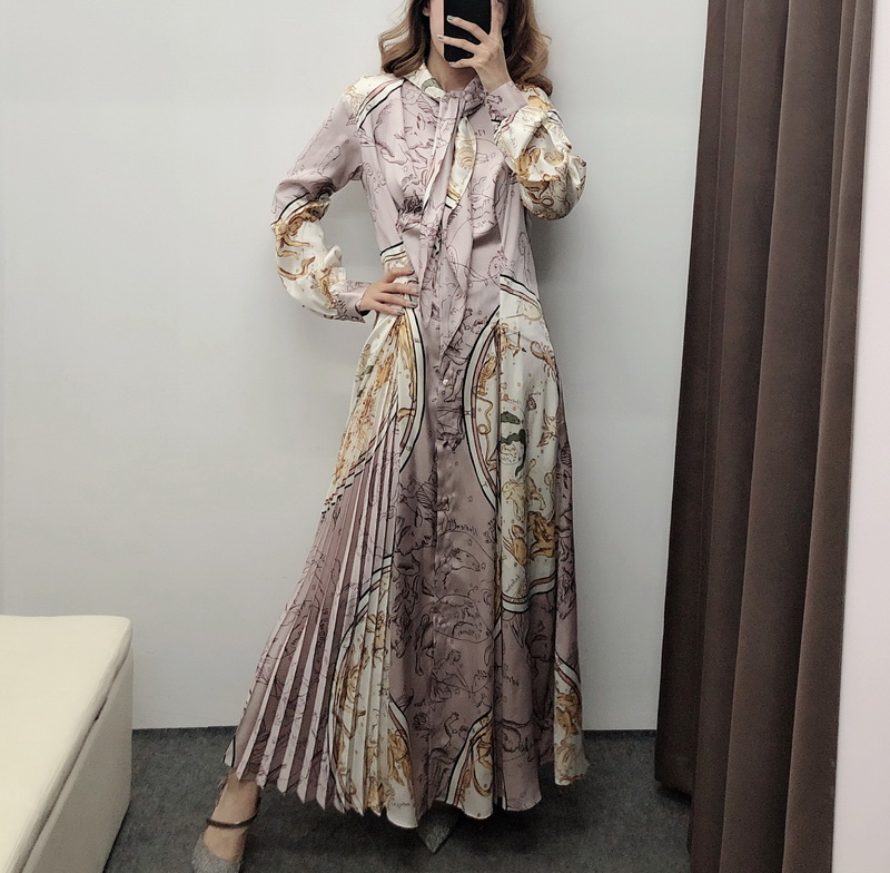 

Autumn Women Dress Stylish Prints Long Sleeve Bow Collar Pleated Bohemian Dresses Feminino Vestidos 2019 Fall New Clothing, Multi