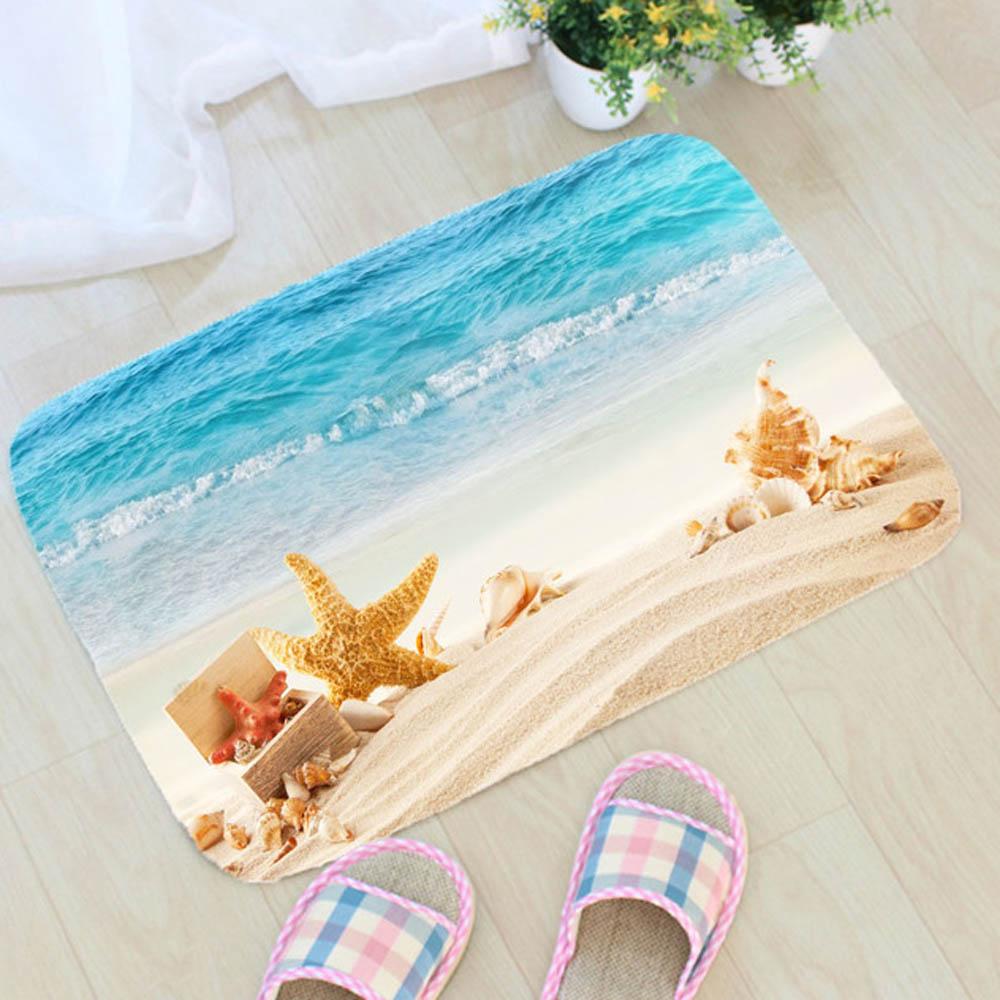 

Summer Beach Printing Carpet Flannel Beach Starfish Shell Carpet Floor Mat Bathroom Non-slip Mat Home Decoration Door ZT366