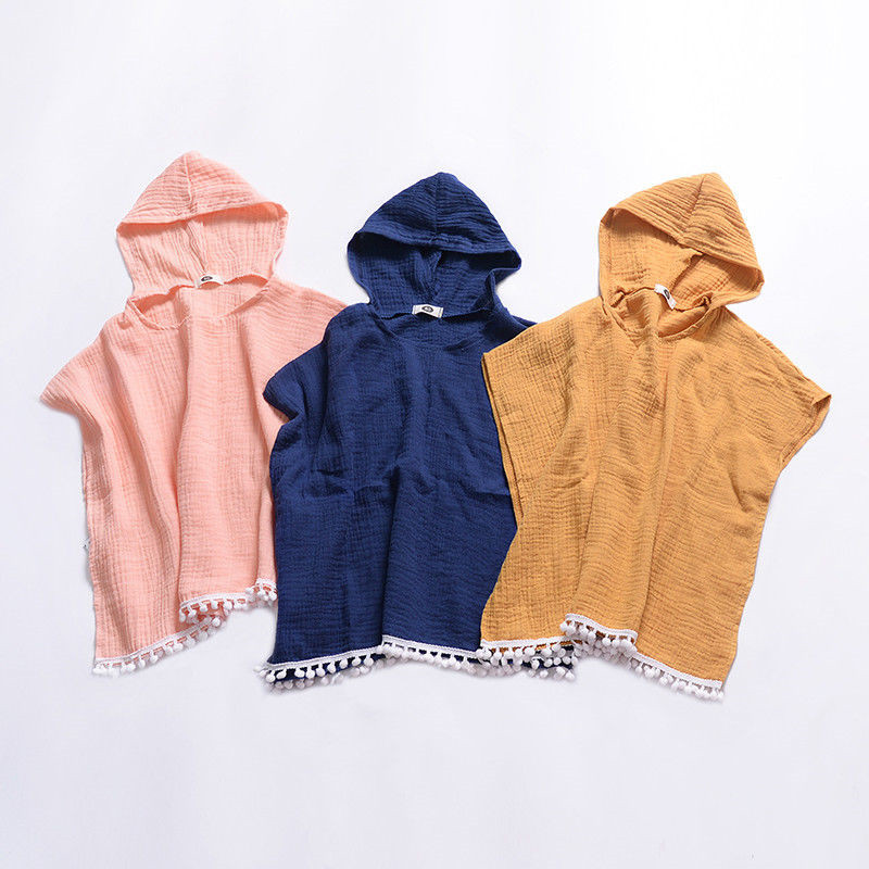 

Summer Kids Girls Beach Cover-up 2020 New Toddler Baby Girl Long Hooded Cape Cloak Tassel Patchwork Sleeveless Swimsuit Outwear