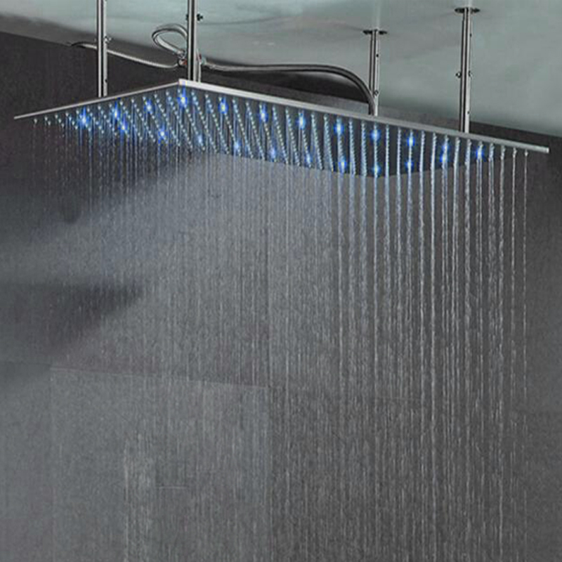 

16x31 inches 304 stainless steel square luxury led shower head brushed/mirror finish high flow with illuminted led lighting