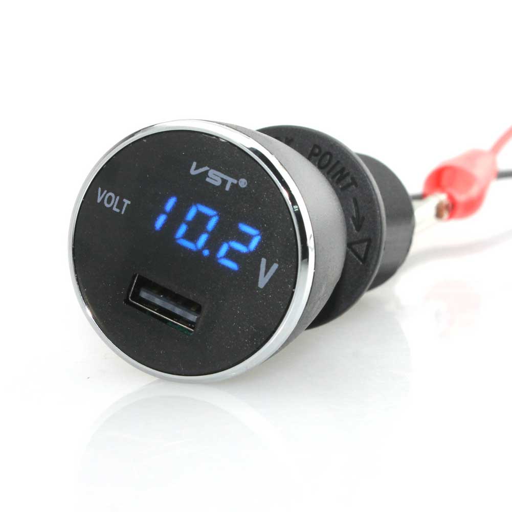 CAR Black USB Car Charger Adapter Voltage DC 5V 2.1A Tester For Phone-image-467297285
