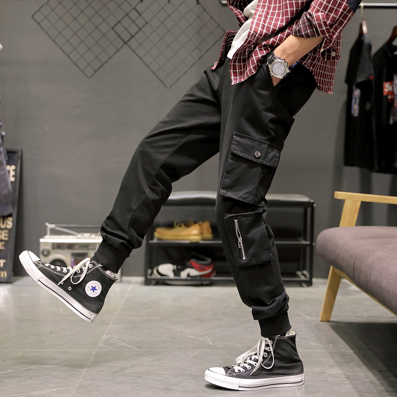 

Streetwear Cargo Pants Men Casual Men's Sports Pants 2020 Elastic Waist Sweatpants Male Multi-Pocket Male Tracksuit Bottoms, Black