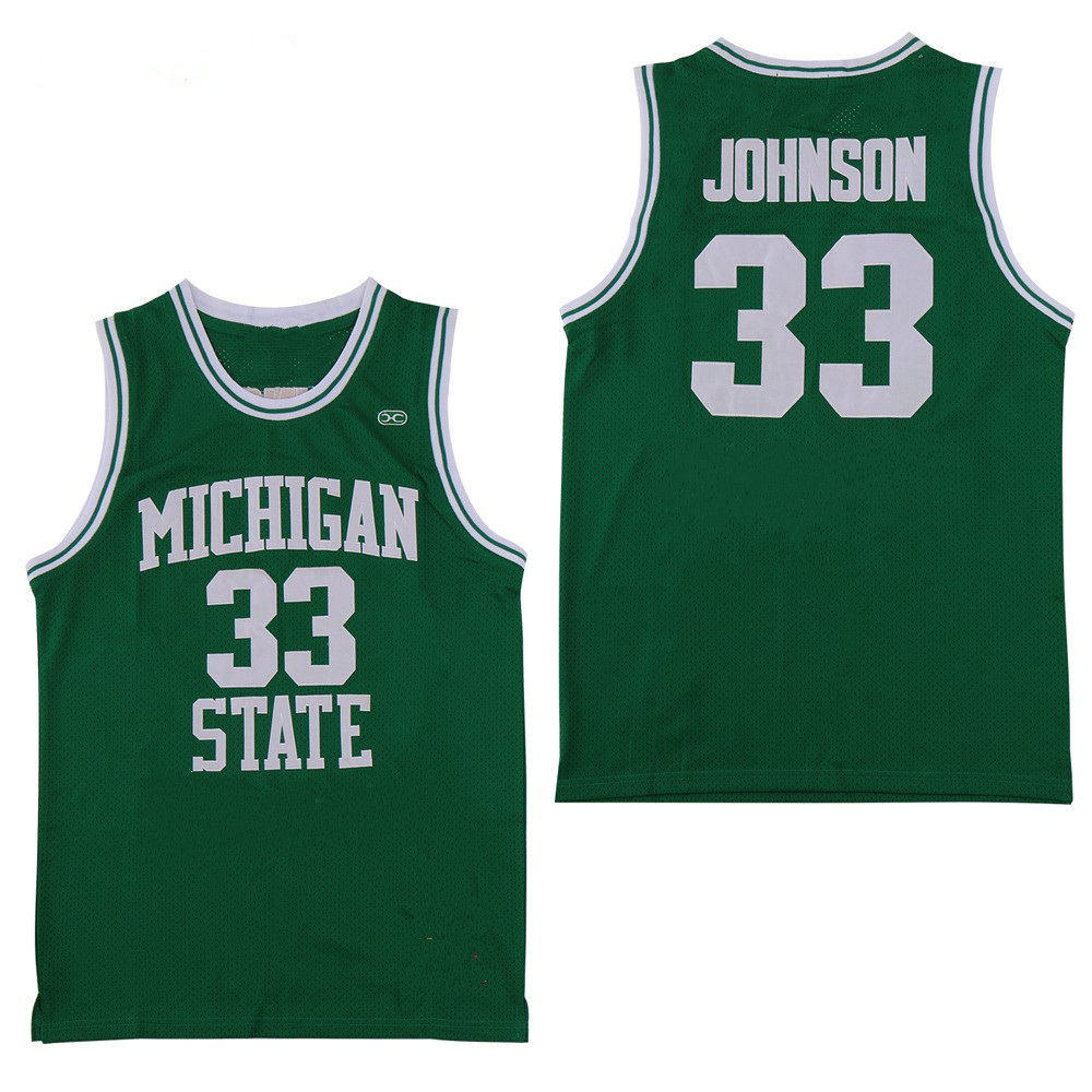 

NCAA Michigan State Spartans #33 Earvin Johnson Magic LA Green Indiana State Sycamore College Larry Bird Basketball Jersey Stitched Shirts, 33 blue