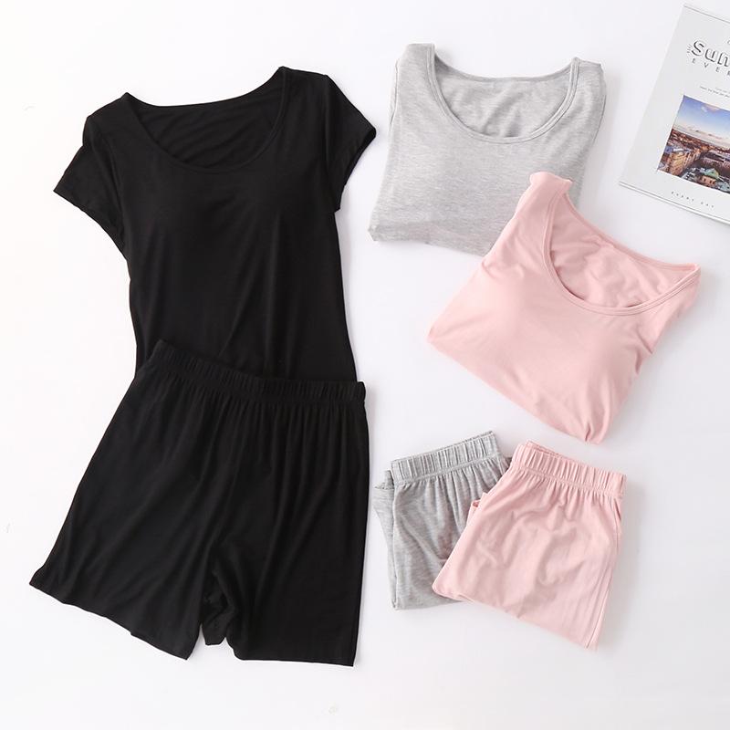 

Night Pajamas with Chest Pad Plus Size Pijama Mujer Night Suits Ladies Sleepwear Women Pyjama Set Casual Lounge Home Clothes, Black