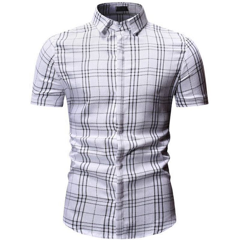 

Summer Fashion New Men's Casual Boutique Short Sleeve Shirt / Men's Slim Secret Access Control Business Formal Plaid Dress Shirt, Ys78 navy