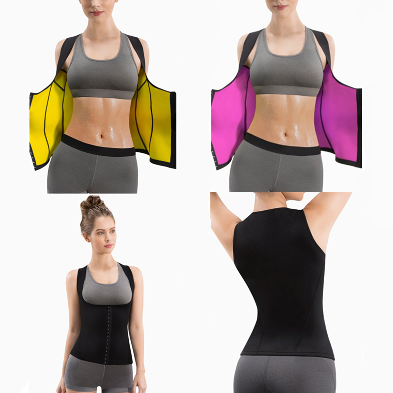

Neoprene Sauna Effect Sweet Sweat Shaper Fat Burning Corset Waist Trainer Fever Vest Tummy Control Chest Binder Slimming Tops, Yellow