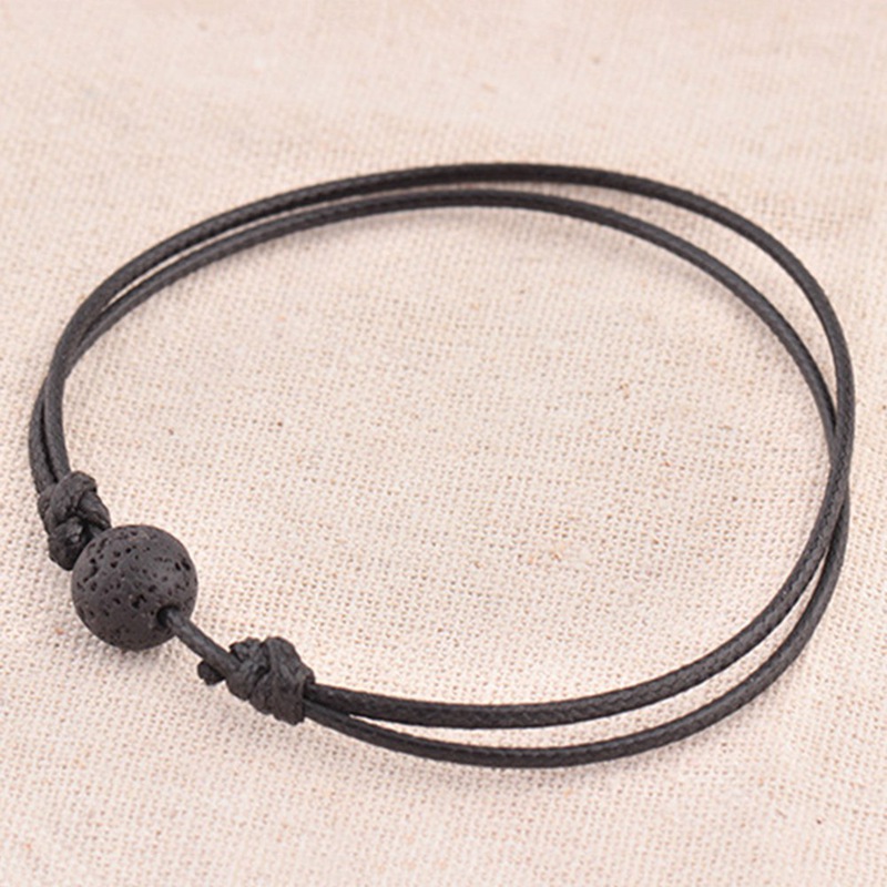 Bracelet en cuir mâle simple de mode simple Naturel Noir Pierre Pierre Perles Rock Breads Réglable Diffuseur d'huile essentielle 2019