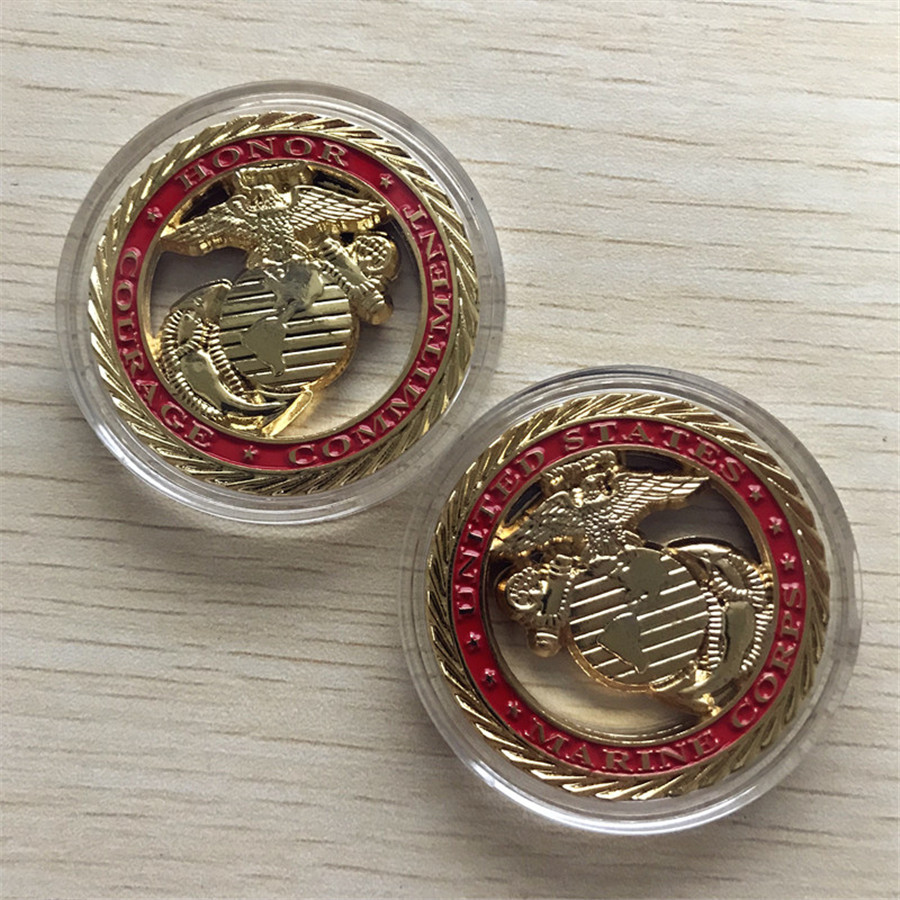 

Free Shipping 5pcs/lot, U.S. Marines / Core Values - USMC Gold Challenge Coin