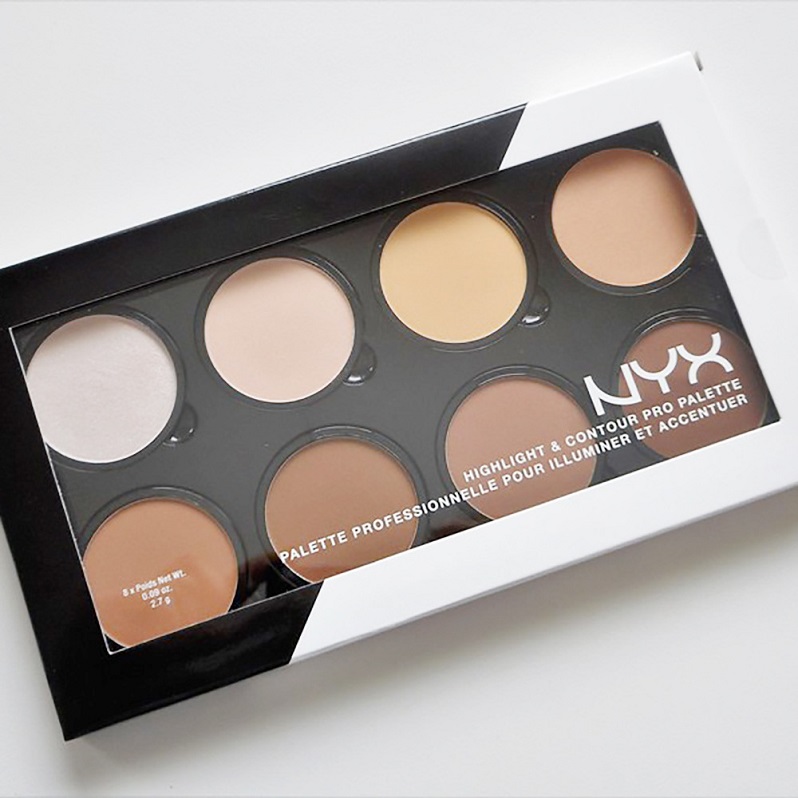 NYX Highlight & Contour Pro Pattle Review 8 Color Pallette Bronzers Kit Set Moisturizing Foundtion Face Makeup Cosmetics.