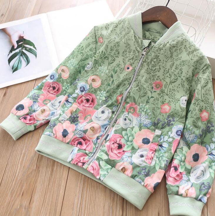 

Kids Babe Floral Zipper Light Green Color Jacket Coat Autumn Spring Holiday Western Ins Fashion Lovely Girls Outwears