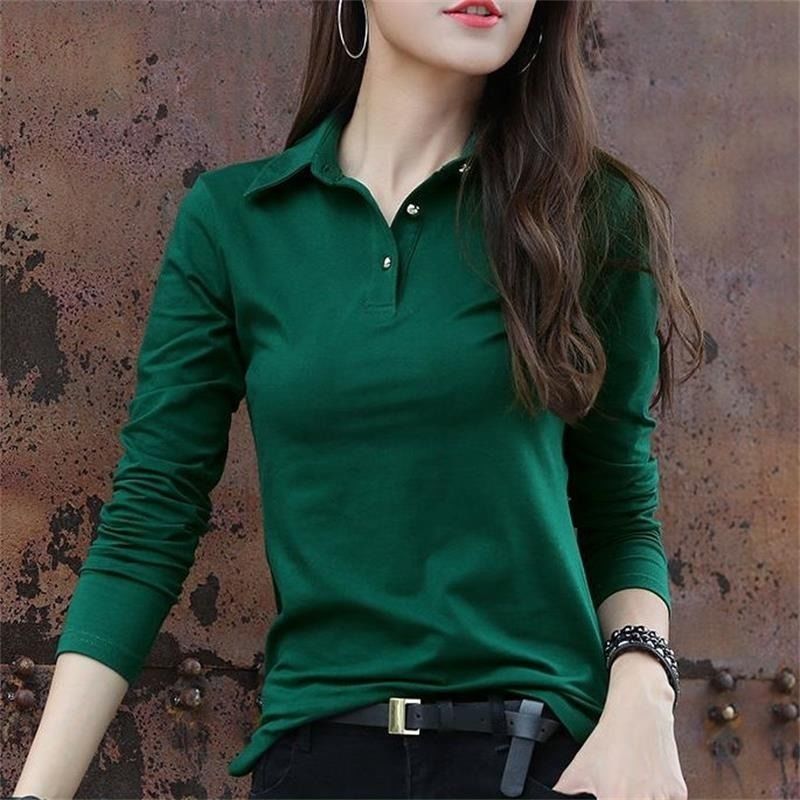 

Autumn 2020 new Korean cotton T long sleeve pool women's top Lapel slim bottoming shirt women, White