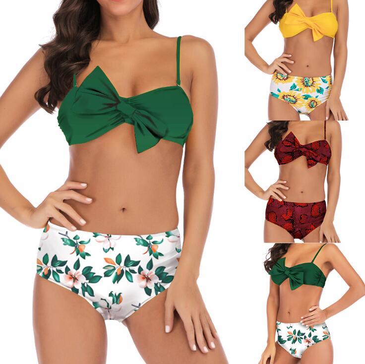 

Sexy Beach Swimwear Bikinis Set Two-piece Swimmingwear High Waist Swimsuit for Women Monokini Bathers Bathing Suits, Yellow