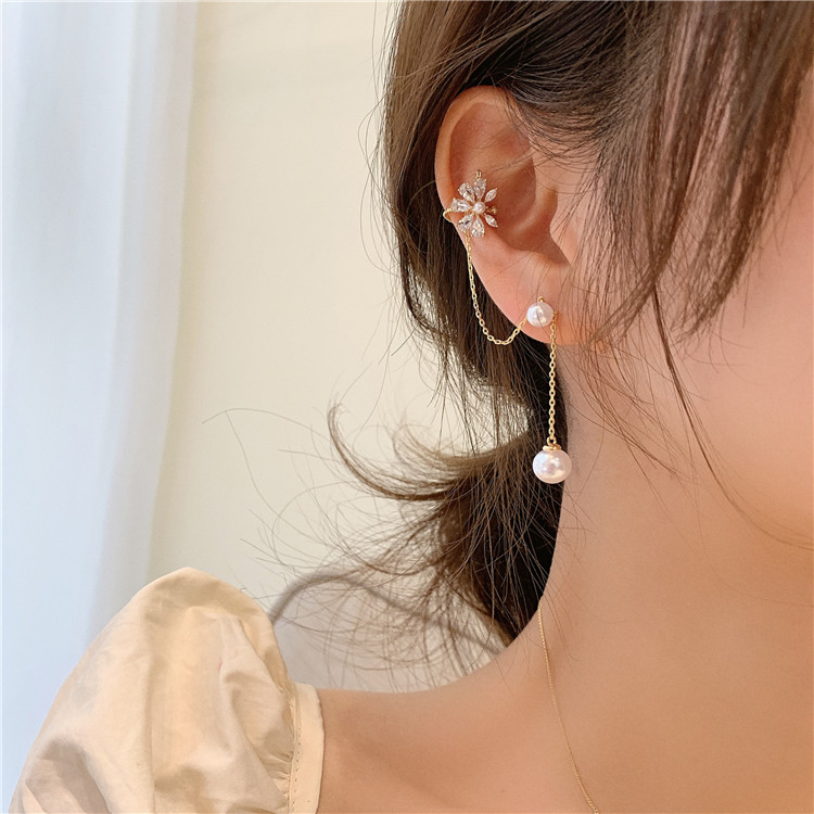 

Dangle & Chandelier Design Fashion Jewelry Exquisite Copper Inlay Zircon Flower Tassel Pendant Ear Bone Clip Elegant Female Single Earring