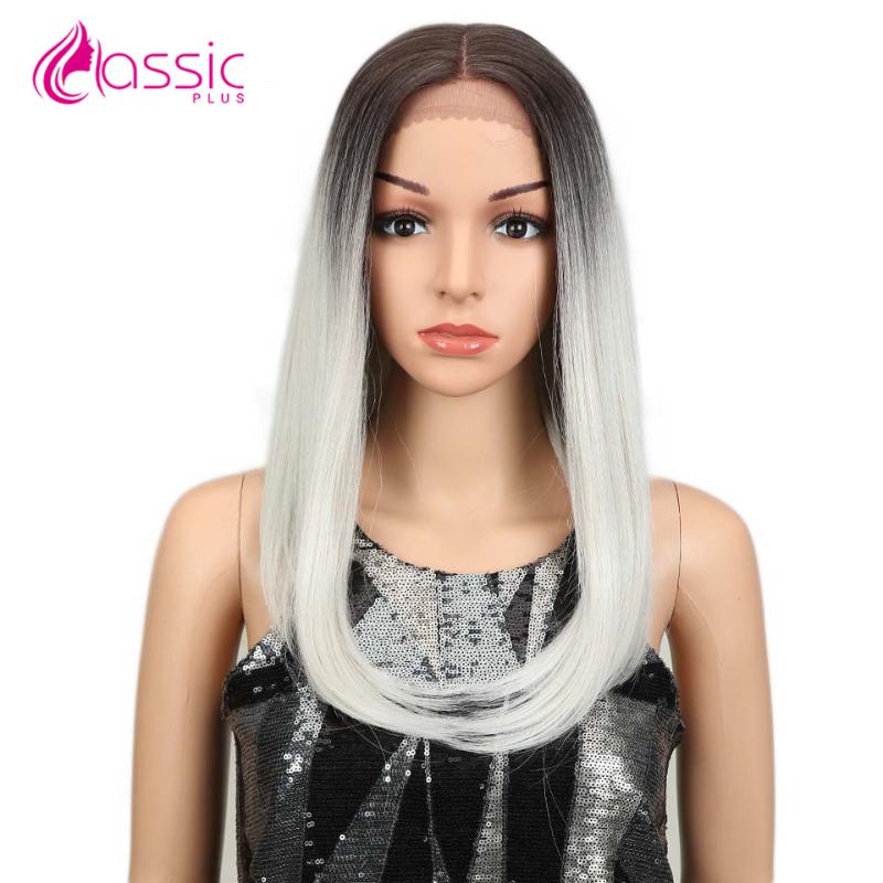 

Synthetic Lace Front Wig Straight Bob Wig For Black Women 18 Inch Ombre Silver Black Long Bob Heat Resistant Classic Plus, Lytt4-60