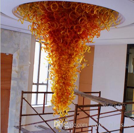 

2020 Hot Orange Red Hand Blown Glass Chandelier Lighting Best Art Decor Pretty Murano Glass Large Hotel Ceiling Lights