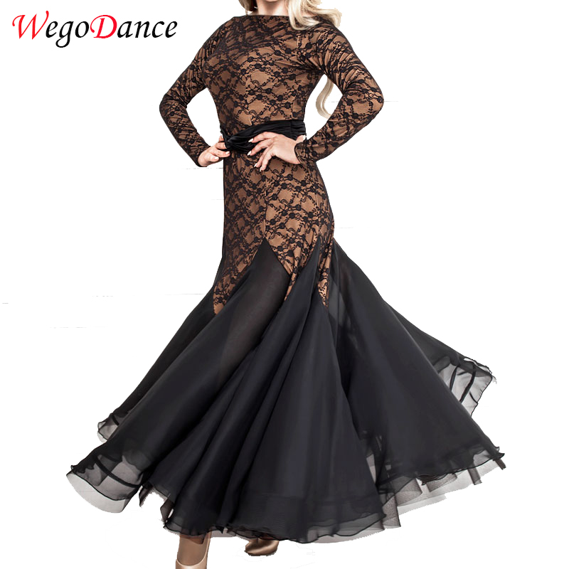 

Custom Hot Sale Women Ballroom Dancing Long-sleeve Dress Lace Mesh Large Bandage Dress, Black
