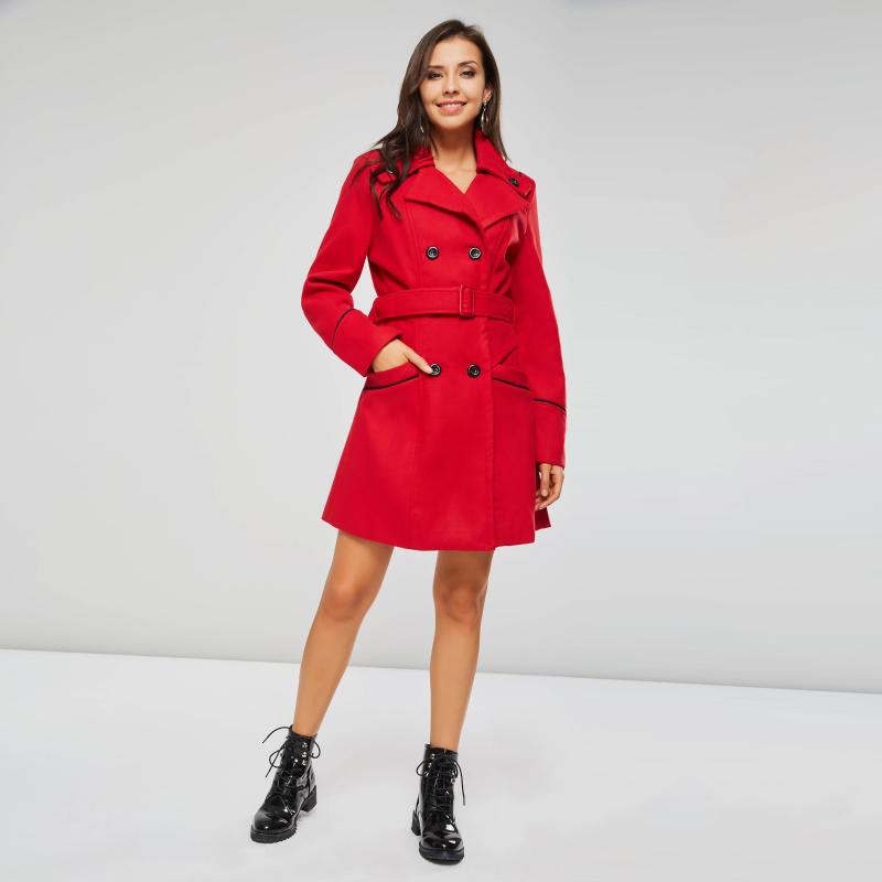 

Long Trench Coat Women Vintage Woolen Overcoat Office England Style Street Belt Slim Solid Blue Elegant Ladies Casual Outerwear, Burgundy