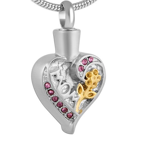 

z867 Free Engraving - Personalized Custom Stainless Steel Mom in Heart Cremation Necklace Ashes Urn Memorial Pendant Jewelry, Silver