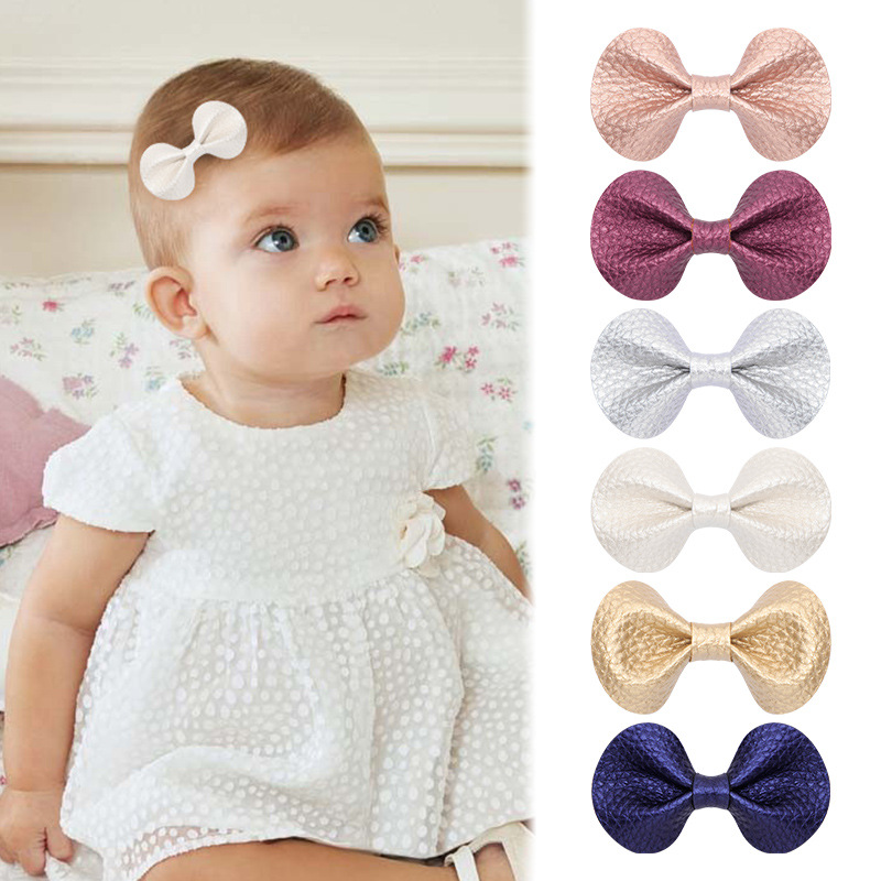 

S791 Baby Girl Faux Leather Butterfly Bowknot Barrettes Kids Hair Clips Princess Girls Hair Bows Barrette Girls Children Accessories, Mixed color