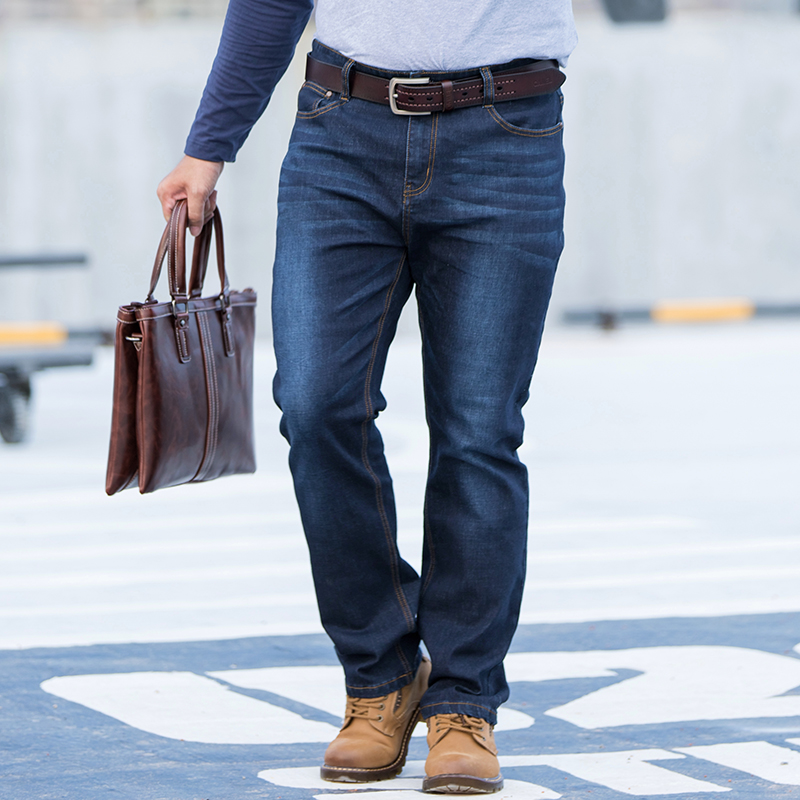 

Big Plus Size 28-46 48 Men Warm Jeans 2019 Winter New Fashion Casual High Quality Fleece Elastic Straight Thick Trousers Jeans, Blue