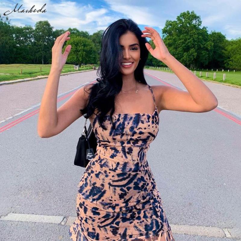 

Macheda Summer Casual Slim Clothes Sexy Sleeveless Print Mini Dress Women High Street Elegant Evening Party Dress 2020 New, Pink