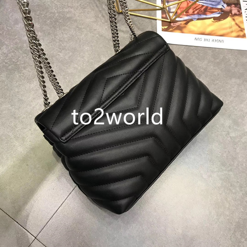 

Genuine Leather Shoulder Bags Designer Handbags real leather Flip cover Silver chain women bags, Black