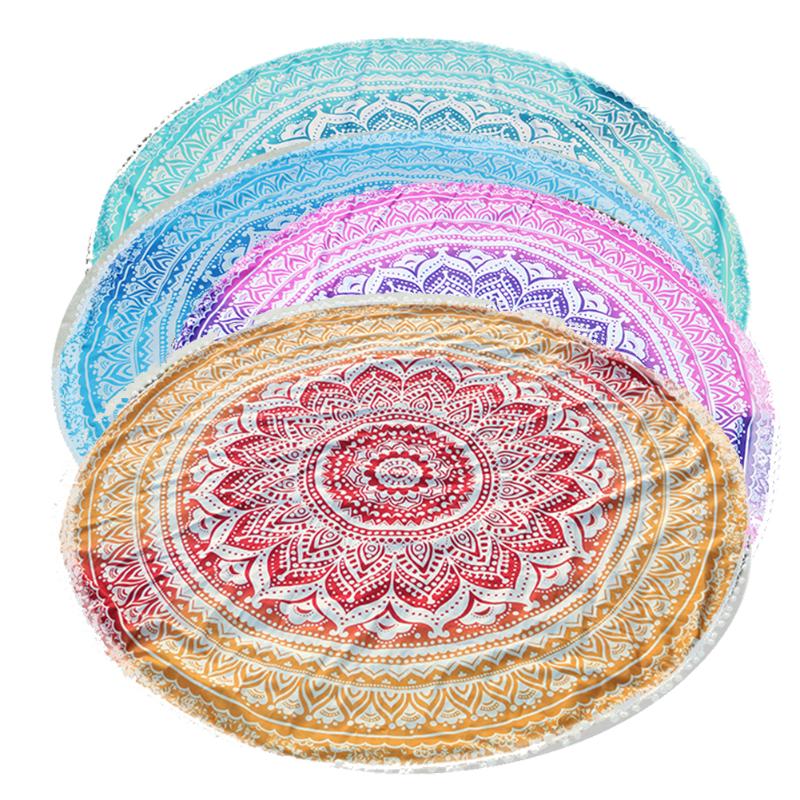 

Summer Bohemian Tapestry Round Beach Towel Ball Tassel Floral Printed Swimming Towl Sunbathing Dress Blanket Yoga Mat Home Decor