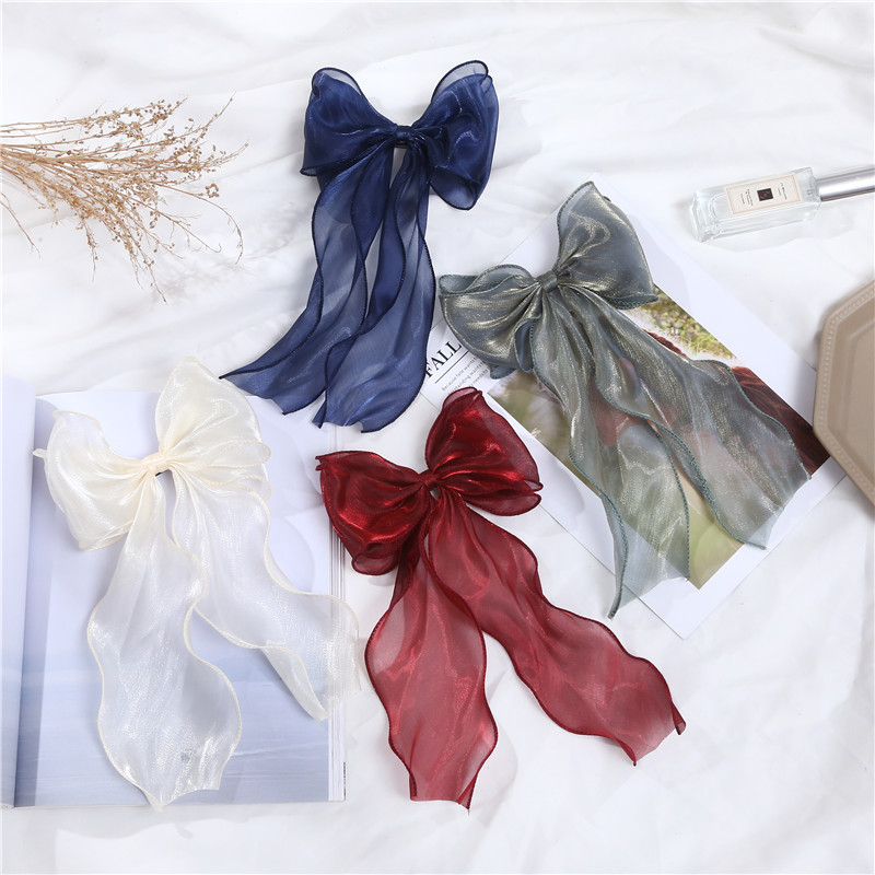 

Fashion Barrette Bow Streamer Hair Scrunchies Elastic Hair Band Satin Ribbon Super Fairy Organza Girl Hairpin