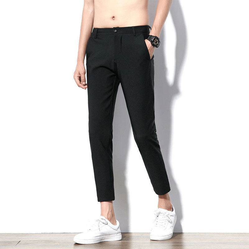 

MRMT 2019 Brand New Men's Trousers Solid Color Slim Nine-point Pants for Male Straight Leg Trouser, Black