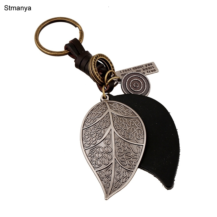 

Leaves Keychian - Punk Art Genuine Leather Cut Out Men Women Key Chain Bag Pendant Alloy Leaf Car Key Chain Ring Jewelry