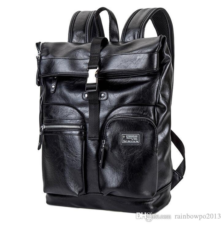 

Factory Wholesale brand men handbag high quality leather mens backpack multi-functional compartment computer bag outdoor travel leisure leathers backp, Black