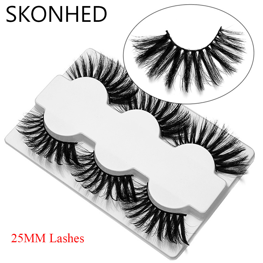 

3 Pairs 3D Mink Hair False Eyelashes 25mm Lashes Criss-cross Wispy Fluffy Dramatic Fake Eyelashes Handmade Eye Makeup Tools
