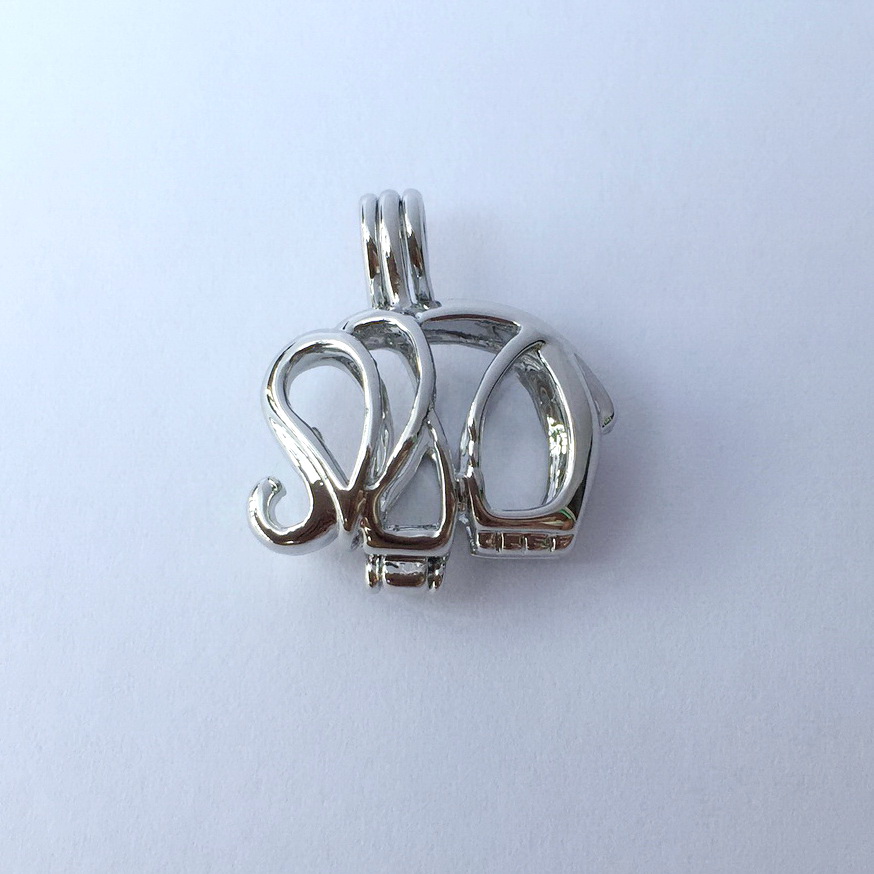 

18kgp Elephant Cage Locket Floating Charms Can Open & Hold 6-8 MM Beads Wish Pendant Mounting For DIY Fashion Lovely Jewelry, Silver