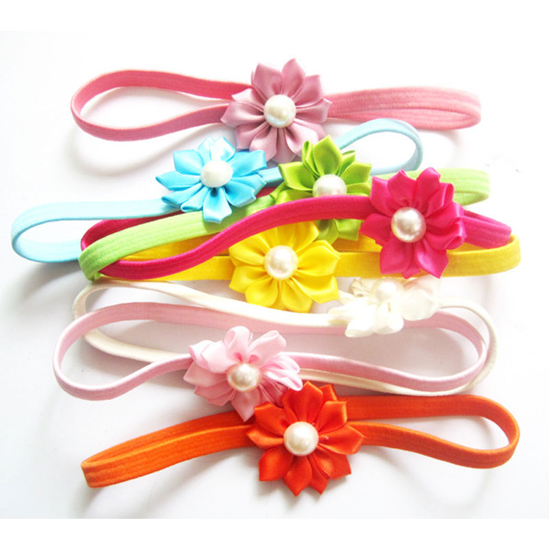 

Girls Kids Pearl Flowers Headbands Head Decor Newborn Infant Children Hair Accessories Flower Hairband Free shipping, Mixed color