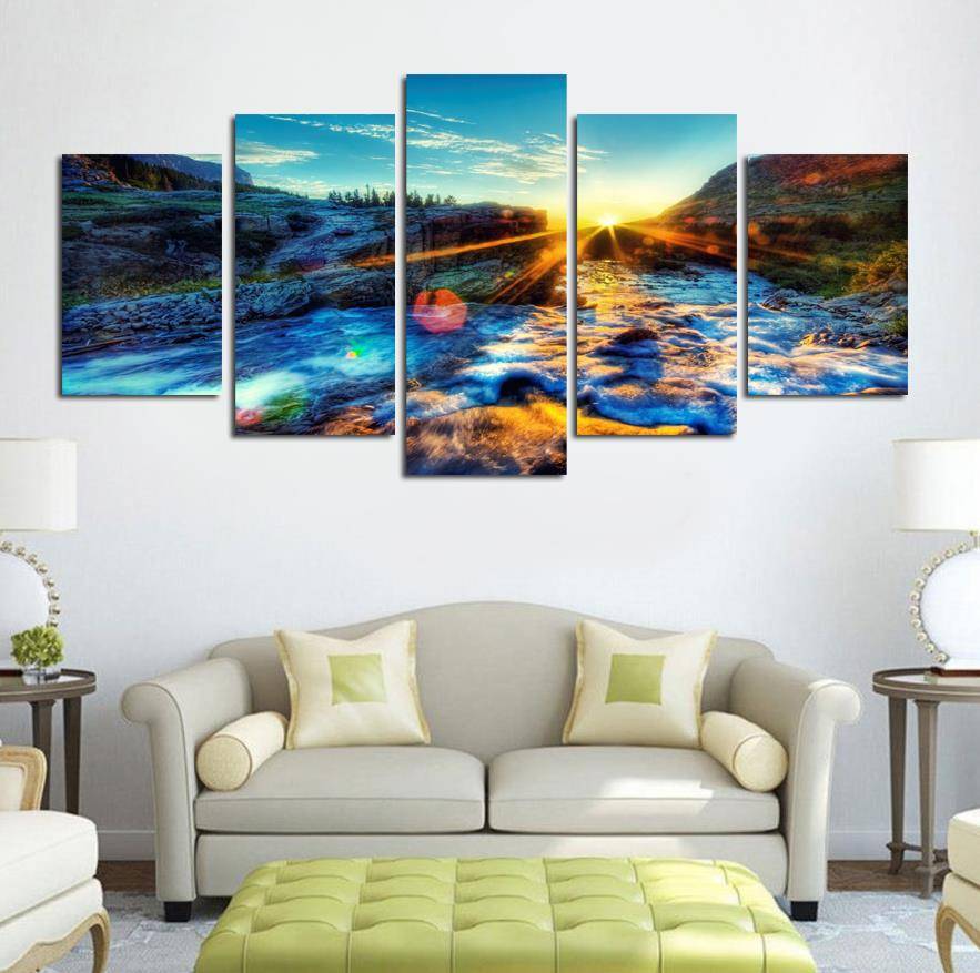 

5 Panels Stream Canvas Oil Painting Wall Art Picture Prints Oil Canvas For Sofa Bedroom Kitchen Houses Married Decoration