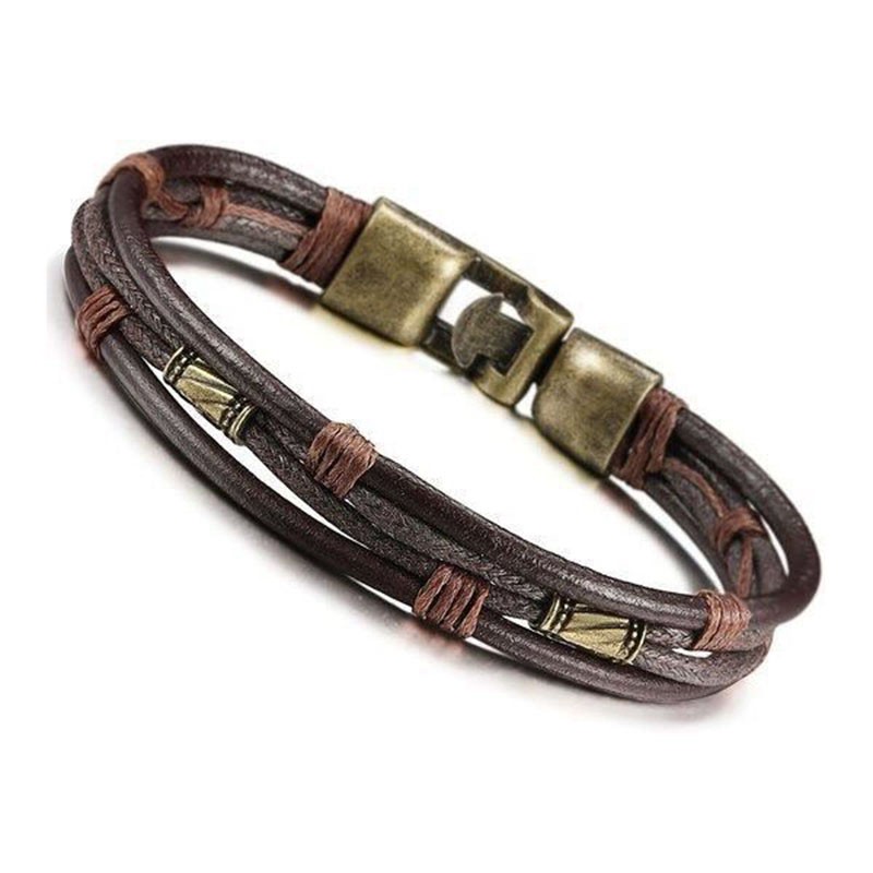 

Men's Leather Bracelet Tribal Braid Cuff Hand Chain Bracelet Leather Cord Length 22cm