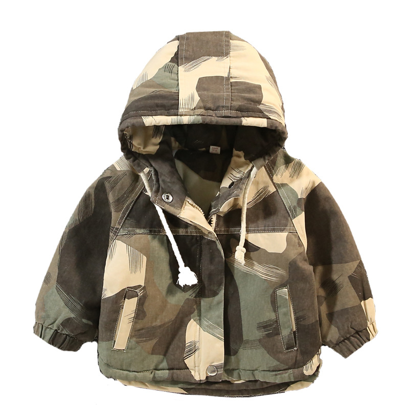 

boy thick coat autumn and winter clothing new children's camouflage short plus velvet windbreaker boy tide