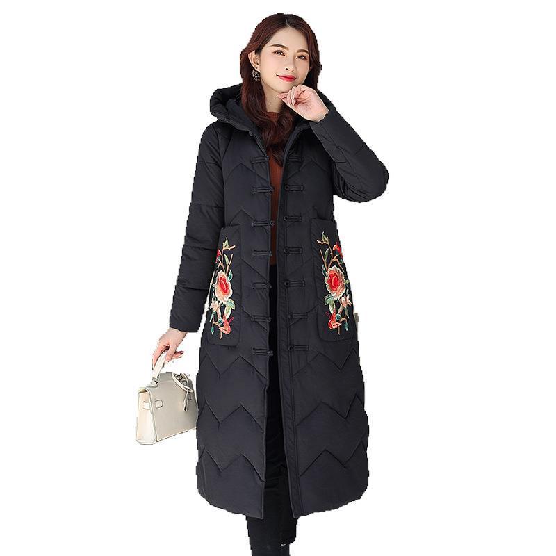 Retro donne cinesi Lungo Floreale Trapuntato Cappotti Folk Stile Giacche Cappotti Parka