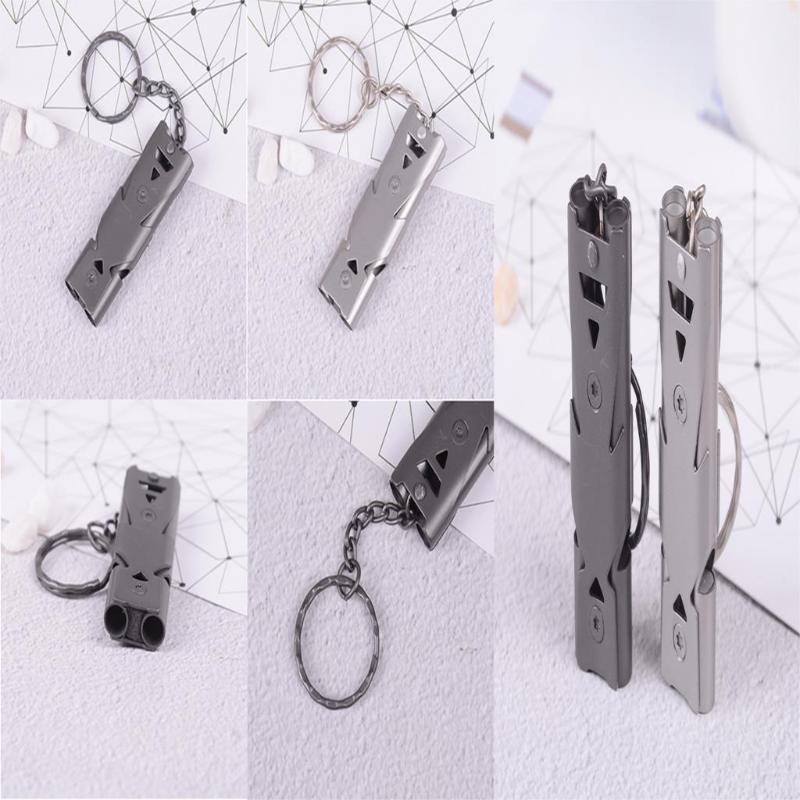 

High Quality New Double Pipe High Decibel Stainless Steel Outdoor Emergency Survival Whistle Keychain Cheerleading Whistle