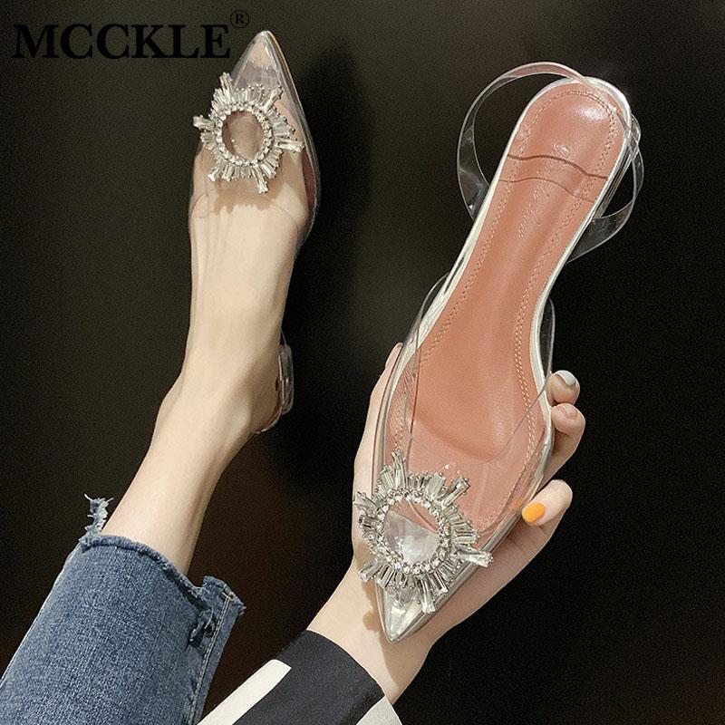 

MCCKLE Transparent Shoes Women Crystal Sandals Jelly Pointed Toe Clear High Heels Ladies Fashion Slip On Casual Female Footwear, High heel
