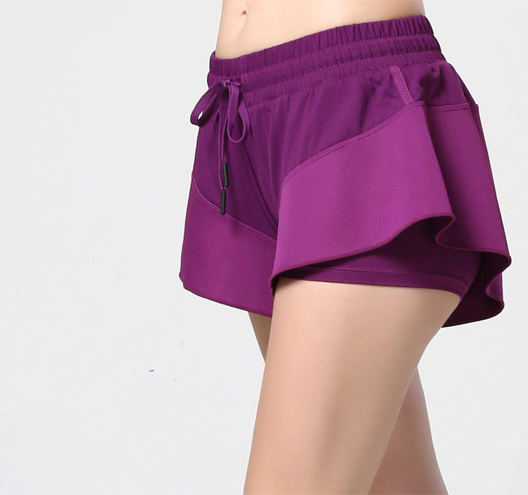 

2020 New Drawstring False Two Pieces Women Sports Yoga Shorts Fitness Short Running Shorts Gym Short For Female, Purple