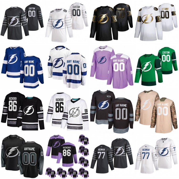 

2020 All Star 88 Andrei Vasilevskiy 77 Victor Hedman Custom Tampa Bay Lightning Hockey Jerseys 91 Steven Stamkos 21 Brayden Point, Black;red